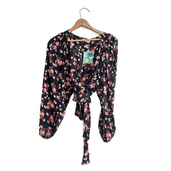 A.L.C. Tops - A.L.C. Black/Pink‎ Floral Silk Carla Wrap Top - Size 2